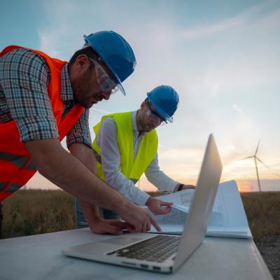 Two engineers at a windfarm