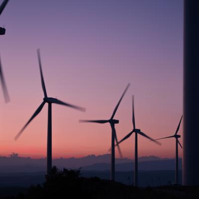 Wind turbines during sunset